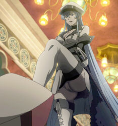 akame_ga_kill! edit esdeath_(akame_ga_kill!) female nekomate14_edited pale-skinned_female pale_skin peaked_cap screenshot screenshot_edit uncensored