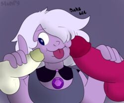 2boys 3girls amethyst_(steven_universe) cartoon_network futanari garnet_(steven_universe) gem_(species) gem_fusion intersex looking_at_penis multiple_boys pearl_(steven_universe) penis_on_cheek penis_on_face smooth_skin steven_universe stumpy tongue tongue_out