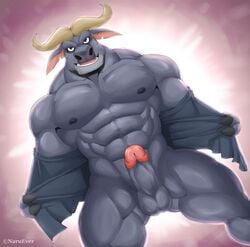 1boy anthro balls bovine buffalo chief_bogo clothing disney erection humanoid_penis male male_only mammal muscular naruever penis solo zootopia