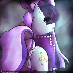 2016 abstract_background anus blue_eyes clothing coloratura coloratura_(mlp) countess_coloratura cutie_mark earth_pony equine female feral friendship_is_magic frown fur grey_fur hair horse looking_at_viewer looking_back mammal multicolored_hair my_little_pony neighday open_mouth pony pussy rara rara_(mlp) solo veil