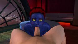 3d animated blue_skin faceless_male fellatio hair marvel mystique oral pov red_hair sound video x-men yellow_eyes