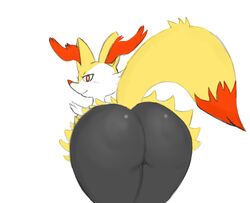 ass ass_focus bedroom_eyes bent_over braixen female half-closed_eyes looking_at_viewer looking_back nintendo pokémon_(species) pokemon pokemon_(species) pussy red_eyes seductive simple_background solo thedartkid thick_thighs voluptuous white_background