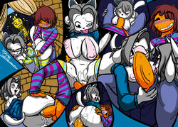 2015 anthro ass big_breasts blush breasts canine cum cum_inside feline fellatio female frisk fur hair huge_breasts human humanoid jyto male mammal monster_kid nipples oral penis reptile scalie sex straight temmie temmie_(undertale) undertale white_fur