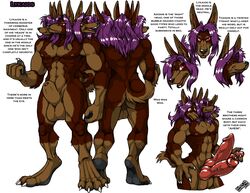 1boy animal_genitalia animal_penis balls big_balls big_penis canine canine_penis cerberus english_text fenrir_lunaris knot male male_only mammal multi_genitalia multi_head multi_penis muscular muscular_male penis sheath solo text triphallia