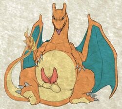 1boy animal_genitalia animal_penis balls charizard diphallia diphallism erection feral hemipenes male male_only multi_penis nintendo penis pokemon pokemon_(species) python13rp simple_background solo video_games yaroul