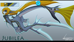 2016 anthro areola ass black_sclera blue_skin breasts brown_hair english_text female fin fish grey_background grey_skin hair hi_res iontoon long_hair looking_at_viewer marine merfolk model_sheet nipples nude open_mouth pussy raised_tail sideboob signature simple_background solo text yellow_eyes yellow_nipples yellow_skin