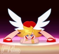1girls alternate_version_available armwear ass ass_up blonde_hair blue_eyes bracelet breasts clothing dress female female_only fkimnsfw footwear hair heels jack-o_pose long_hair medium_breasts panty_&_stocking_with_garterbelt panty_anarchy pose posing red_dress solo solo_female splits thighs wings