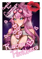 1boy 1girls absurdres after_ejaculation after_orgasm animal_ears between_breasts big_penis bikini bikini_under_clothes blue_eyes blush blushing breasts censored choker cleavage clothed clothed_female clothed_paizuri cum cum_drip cum_from_penis cum_in_cleavage cum_in_hair cum_on_body cum_on_breasts cum_on_face cum_on_hair cum_on_penis dark-skinned_male dark_skin drunktatsu ejaculation english_commentary erection eyelashes eyeshadow facial fellatio glasses glasses_on_head glowing_eyes hair_between_eyes hair_intakes hair_vents heart heart_censor heart_eyes hearts highres holding_breasts holding_breasts_up hololive hololive_english hololive_english_-justice- interracial kemonomimi kiss_mark kiss_mark_on_photo large_breasts large_penis leopard_print leopard_print_bikini light-skinned_female light_skin lipstick_mark long_hair make_up mouth_on_penis multicolored_hair official_alternate_eye_color oral_sex paizuri panther_ears panther_girl penis penis_kissing photo picture_(object) pink_hair polaroid pony_tail pov pov_crotch raora_panthera shirt_lift signed_photo snow_leopard_ears snow_leopard_humanoid steamy streaked_hair sweat sweaty_body tied_hair titfuck tittyfuck veins veiny_penis virtual_youtuber white_streak youtube youtuber youtubers