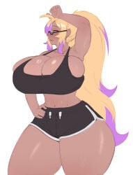 1girls athletic_female big_booty big_booty_(female) big_booty_latina bikini blonde_hair booty_shorts dark-skinned_female dark_skin glasses gym_clothes gym_clothing gym_shorts harufeng hourglass_figure huge_ass huge_breasts hyper_ass hyper_breasts latina latina_female massive_ass massive_breasts muscular_female pornstar_body purple_hair sideboob snatched_waist voluptuous voluptuous_female