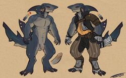 1boy clothed erection flaccid full-length_portrait full_length furikake fusion goblin goblin_male gobshark male male_only monster nude portrait shark solo standing