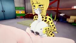 1boy 1girls animated anthro between_breasts big_breasts breasts cheetah dick fantasy feline feline_humanoid female female_anthro female_focus hands_on_breasts human human_male human_on_anthro male male/female naked_female naked_male no_sound nude nude_female nude_male penis small_penis small_penis_adoration straight tagme video video_game white_boy_summer(game)