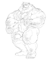 1boy abs anthro balls belly biceps big_muscles big_penis bluekumabox body_hair chest_hair erection feline hair hairy hi_res humanoid_penis lion male male_only mammal muscular muscular_male nipples nude pecs penis pose pubes solo standing vein veiny_penis