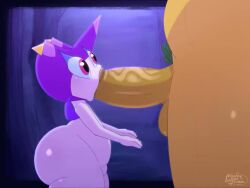 1boy 1girls 2d angryelanoises animated ass blowjob bottom_heavy character_request copyright_request cum cum_in_mouth cum_inside deepthroat fellatio female light-skinned_male light_skin longer_than_30_seconds male oral oral_creampie oral_sex pink_eyes purple_skin shorter_than_one_minute shortstack sound tagme thighs video