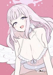 1boy 1girls big_breasts bikini blue_archive breasts cowgirl_position creampie cum cum_in_pussy cum_inside female halo looking_at_viewer male mika_(blue_archive) mika_(swimsuit)_(blue_archive) penetration sex sweat swimsuit syabadabado trinity_general_school_student