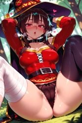 1girl ai_generated arzagod big_breasts blush brown_hair hat kono_subarashii_sekai_ni_shukufuku_wo! large_breasts megumin panties perfect_legs red_eyes short_hair tagme thick_thighs