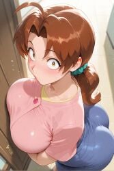 1girl ai_generated ass ass_focus big_ass big_breasts blush blushing breasts delia_ketchum_(pokemon) female female_only focus from_above furiwif07 mature mature_female mommy mother pokemon pokemon_sm seductive seductive_look sex sexy standing sweat wide_eyed wide_hips wide_thighs