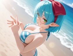 ai blue_striped_bikini boobs breasts elf indie_virtual_youtuber keisha_callie striped_bikini tits vtuber