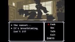 1boy 1girls arms_grab artist_request ass bent_over big_breasts breasts clothed_sex clothing color deltarune deltarune_chapter_5 dialogue doggy_style dominant_male english_text female female_focus femsub from_behind from_behind_position gameplay_mechanics hetero indoors mad_mew_mew male maledom naked naked_female partially_clothed penis pink_(deltarune) sex silhouette silhouette_sex straight submissive_female text twitter_link