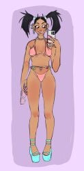 1girls bikini black_hair breasts celebrity cleavage dark-skinned_female dark_skin doja_cat female real_person selfie smartphone solo tagme_(artist) twintails
