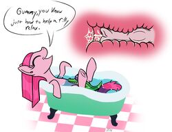 2016 bathtub crocodile crocodilian cum cumshot dsninja duo earth_pony english_text equine female feral friendship_is_magic fur green_scales gummy_(mlp) hair horse mammal my_little_pony orgasm penetration pink_fur pink_hair pinkie_pie_(mlp) pony pussy reptile scales scalie simple_background text vaginal_penetration vaginal_penetration water wet_hair white_background