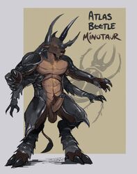 1boy beetle bovine erection full-length_portrait full_length furikake fusion horns humanoid_penis male male_only mammal minotaur monster multi_arm multi_limb penis portrait solo standing