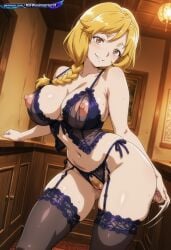 1girl 2d absurd_resolution absurdres ai ai-created ai_art ai_generated anime anime_coloring anime_screenshot anime_style bed bedroom blonde_hair blush braid close_up detailed_background digital_art dynamic_angle dynamic_pose enri_emmot exhibitionism exibitionism exited explicit glossy glossy_body glossy_skin gorgeous hand_near_face hentai hi_res high_contrast high_quality high_resolution highres in_heat indoors lingerie looking_at_viewer lying nsfw on_back orange_eyes overlord_(maruyama) patreon perfect_anatomy pervert_female pillow plump presenting rating_explicit sexy sexy_body sexy_female sexy_pose short_hair side_braid smile soft_shading solo solo_focus source_anime teasing teasing_viewer voluptuous voluptuous_body voluptuous_female warm_lighting