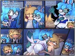 ahegao_face annyglaceon_(mintyspirit) ass ass_grab ass_grabbing boner boner_in_pants breasts breath comic cowgirl_position cum cum_drip cum_in_pussy cum_inside freaky glaceon glasses kiss kissing moaning moaning_female nude nude_female penis penis_in_pussy pleasure_face plush ponytail ponytail_(hair) ponytail_female pussy sweat sweating sweaty_body teasing