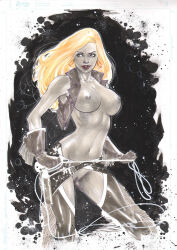 1girls 2014 big_breasts blonde_hair breasts dark_horse female female_only iago_maia lasso nancy_callahan nipples pussy sin_city solo solo_female traditional_media_(artwork)