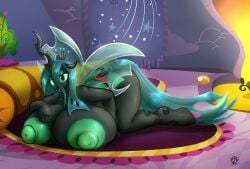 2017 absurd_res anthro areola arthropod badgerben big_breasts breasts changeling clothed clothing erect_nipples female friendship_is_magic hasbro hi_res huge_breasts hyper hyper_breasts hyperstorm_h my_little_pony nipples panties queen_chrysalis_(mlp) solo topless underwear