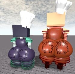 1boy1girl 3d 3d_(artwork) 3d_model artist_request ass ass_bigger_than_head ass_focus brown_skin character_request chef_hat cookieware_(die_of_death) die_of_death_(roblox) drawing_on_ass drawing_on_body freckles grey_skin high_heels milf roblox roblox_game robot robot_boy robot_girl robot_humanoid screen_face