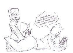 2girls battle_for_dream_island bfdi big_breasts biting_lip book_(bfdi) dickgirl erection futanari inminent_sex kmitsumi lesbian object_show object_shows pillow_(bfdi) reading sweat sweating trans_woman vietnamese_text