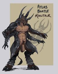 1boy beetle bovine flaccid full-length_portrait full_length furikake fusion horns humanoid_penis male male_only mammal minotaur monster multi_arm multi_limb penis portrait solo standing