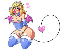 1girls 2016 ahe_gao big_lips bimbo bimbofication blonde_hair blue_eyes breasts cleavage collar corset demon demon_ears demon_girl demon_tail demon_wings demoness eyelashes eyeliner eyeshadow female hair_band heart heart-shaped_pupils heart_eyes hourglass_figure kneesocks latex leather lipstick looking_at_viewer lorddragonmaster makeup noelle pasties pointy_ears simple_background small_breasts succubus tail voluptuous wide_hips wings