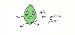 2015 announcing_orgasm battle_for_dream_island bfdi blush first_porn_of_character first_porn_of_franchise leafy_(bfdi) masturbation object_shows pussy text