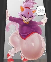 1girls annoyed anthro artimusdraw ass blaze_the_cat breast feline female high_heels huge_ass huge_breasts nipples_visible_through_clothing popped_navel pregnant purple_hair sega sonic_(series) super_belly sweat talking_to_self thick_thighs trembling wide_hips yellow_eyes