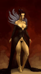 1girls big_breasts black_hair breasts cleavage female hairy_pussy large_breasts pubic_hair pussy solo thor16000