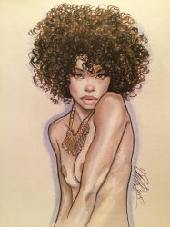 1girls 2015 african african_female afro breasts curly_hair dark-skinned_female dark_skin female nipples original solo tagme_(artist) traditional_media_(artwork)