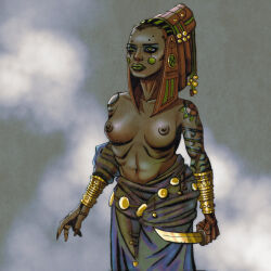 1girls breasts dark-skinned_female dark_skin female knife nipples original solo tattoo wayne_parker