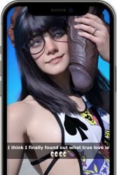 3d bangs blue_eyes breasts cellphone cheating cheating_wife dark-skinned_male dark_hair english_text glasses hdr_ntrgirl hdregrets huge_cock interracial large_penis netorare penis_on_face phone phone_screen ring selfie snapchat text wedding_ring