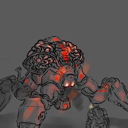 1boy 1girls anus armor ass cybernetics cyborg demon doom doom_slayer_(doom) duo female gun headgear helmet human humanoid interspecies larger_female machine male mammal nude pussy ranged_weapon simple_background size_difference smaller_male spider_mastermind_(doom) standing weapon