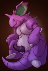 1boy 2016 animal_genitalia anus ass blush erection feral hi_res horn looking_at_viewer mabit male male_only nidoking nintendo nude penis pokemon pokemon_(species) presenting simple_background solo spread_legs spreading tail video_games