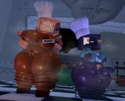 1girl1boy 3d 3d_(artwork) 3d_render artist_request boobs boobs_out brown_skin character_request chef_hat claws cookieware_(die_of_death) die_of_death_(roblox) freckles glasses grey_skin milf pubic_hair roblox roblox_game robot robot_boy robot_girl screen_face tagme tagme_(artist)