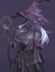 1girls big_breasts busty cleavage clothed dark-skinned_female dark_skin elden_ring elden_ring_nightreign female female_only fromsoftware huge_breasts kelvin_hiu large_breasts milf recluse_(nightreign) revealing_clothes white_hair witch witch_hat
