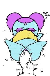bineseeeeeek_(artist) chibi chibi_style closed_eyes cumflation dialogue no_background pibby pigtails pink_hair sound_effects text