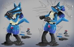 2025 blissful bound breath clothing drone edging encasement generation_4_pokemon goo_transformation hi_res kneading latex latex_clothing latex_skinsuit latex_toy liquid_latex lock_bulge lucario male nintendo null_bulge pokemon pokemon_(species) riggedreded skinsuit squeaking tight_clothing toy transformation trapped