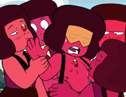 5_fingers 5girls accurate_art_style afro area_(artist) blush cartoon_network closed_eyes clothing eyewear female/female female_only fivesome flat_chest gem gem_(species) half-closed_eyes hit_the_diamond_(steven_universe) kissing kissing_hand leotard licking licking_nipples nipple_licking nipples open_mouth ruby_(gem_species) ruby_army ruby_doc ruby_eyeball ruby_leggy ruby_navy small_breasts steven_universe suspenders sweatdrop uniform waist_grab wide_eyed wrist_grab yuri