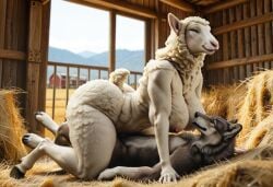 ai_generated furry huge_ass huge_breasts male_wolf realistic sex sheep sheep_girl wolf