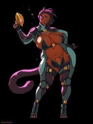 animal_humanoid armor big_breasts black_background black_body black_fur black_hair black_lips breasts brown_body brown_skin bulge cat_humanoid clothing digitigrade dreadlocks eyewear facial_piercing felid felid_humanoid feline feline_humanoid flaccid fur genitals glasses gynomorph hair half-closed_eyes hi_res huge_breasts humanoid humanoid_genitalia humanoid_penis intersex laser_gun levelviolet lips mammal mammal_humanoid narrowed_eyes nonbinary_(lore) nose_piercing nose_ring oz_(ozthegoblin) penis piercing ranged_weapon ring_piercing rule_63 science_fiction simple_background slightly_chubby slightly_chubby_gynomorph slightly_chubby_humanoid slightly_chubby_intersex smile thick_thighs thong unconvincing_armor undersized_clothing underwear weapon wide_hips