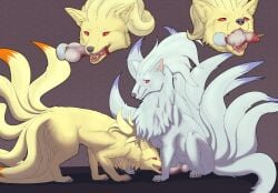 ambiguous_gender animal_genitalia animal_penis baculum bone canid canine canine_genitalia canine_penis claws cock_and_ball_torture darama dipstick_tail erection fangs feral feral_on_feral fur generation_1_pokemon genital_mutilation genital_torture genitals gore intraspecies knot male male/ambiguous mammal markings multi_tail mutilation ninetales nintendo paws penectomy penis pokemon pokemon_(species) quadruped tail tail_markings teeth