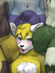 absurd_res akatosh anthro big_bulge blush bodily_fluids bulge bulge_on_face bulge_on_head canid canine clothing clrfoolished detailed_bulge eeveelution fluffy_ears fox generation_2_pokemon generation_4_pokemon generation_9_pokemon genital_fluids genital_outline glaceon group hair hi_res licking licking_lips male male/male mammal meowmeow_(akatosh) meowscarada nintendo penis_outline pokemon pokemon_(species) precum precum_through_clothing smile surrounded_by_penis tongue tongue_out umbreon wet wet_clothing whiskers